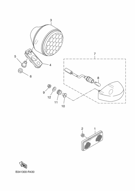 Yamaha B34-84740-00 Licence Light Assy — shown on the Taillight parts diagram