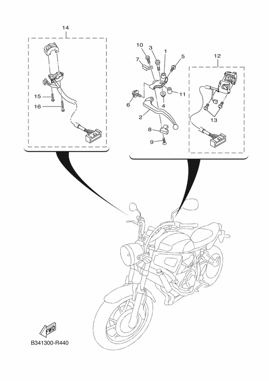 Yamaha B34-83972-01 Switch, Handle 4 — shown on the Handle Switch & Lever parts diagram