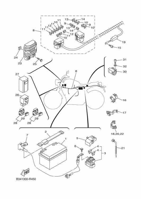Yamaha B34-H2590-00 Wire Harness Assy — shown on the Electrical 1 parts diagram