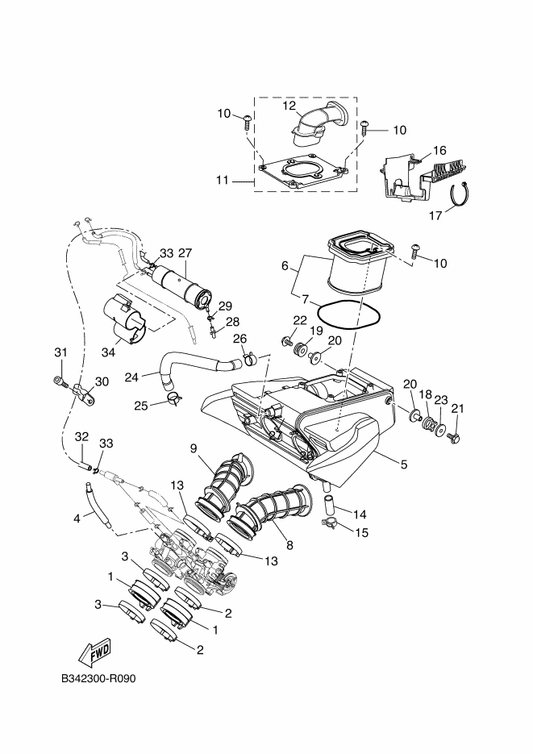 Yamaha 1WS-11166-00 Pipe, Breather 1 — shown on the Intake parts diagram