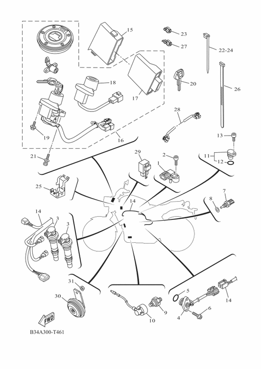 Yamaha B34-H2509-00 Wire, Sub Lead — shown on the Electrical 2 parts diagram