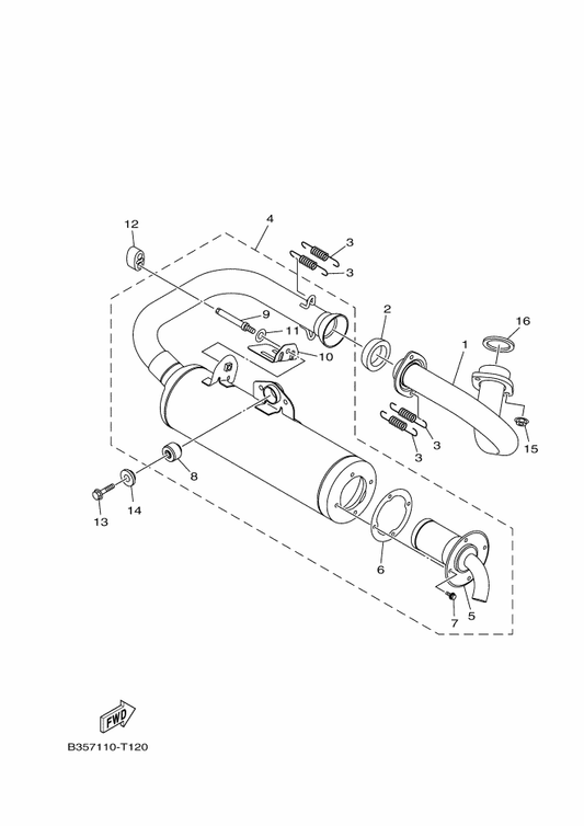 Yamaha 2MB-E4611-00 Pipe, Exhaust 1 — shown on the Exhaust parts diagram