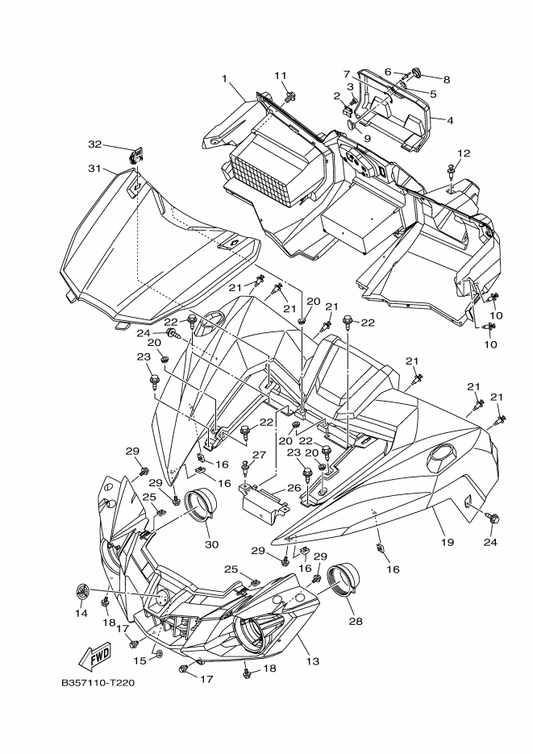 Yamaha 2MB-F1511-50 Fender, Front — shown on the Front Fender parts diagram