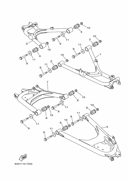 Yamaha 2MB-F217N-01 Arm 2 — shown on the Rear Arm parts diagram