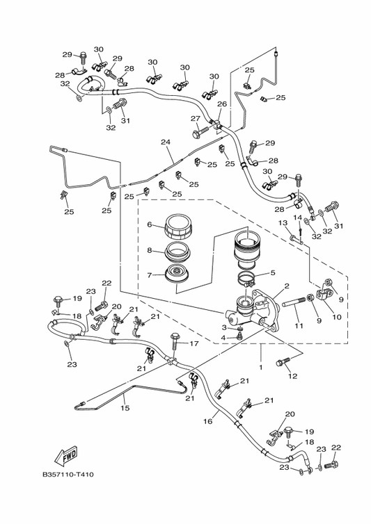 Yamaha B3D-F5872-00 Hose, Brake 1 — shown on the Master Cylinder parts diagram