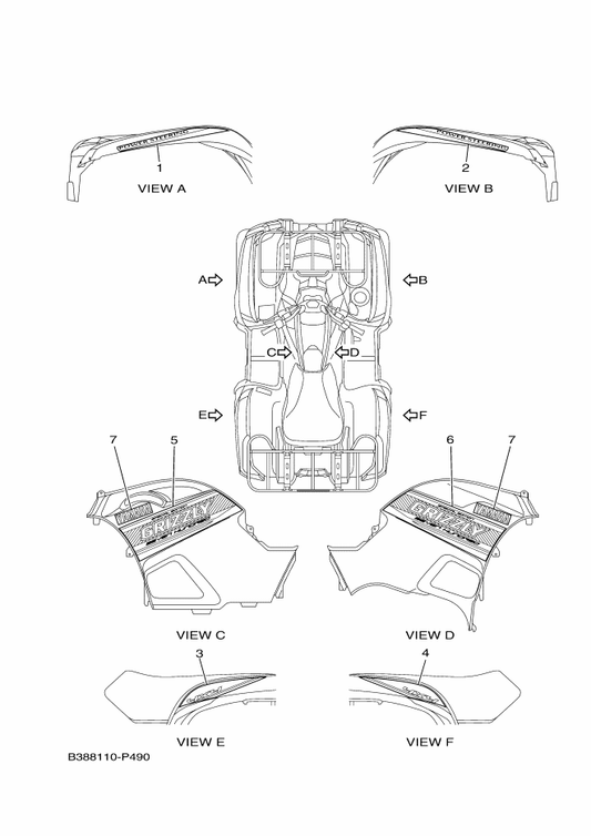 Yamaha B38-F165F-00 Graphic, Front — shown on the Graphics parts diagram