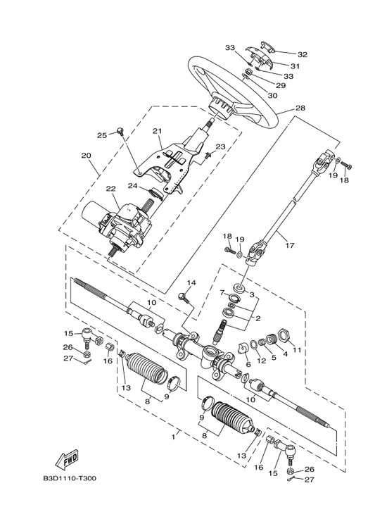 Yamaha B3D-23810-00 Steering Column Assy — shown on the Steering parts diagram