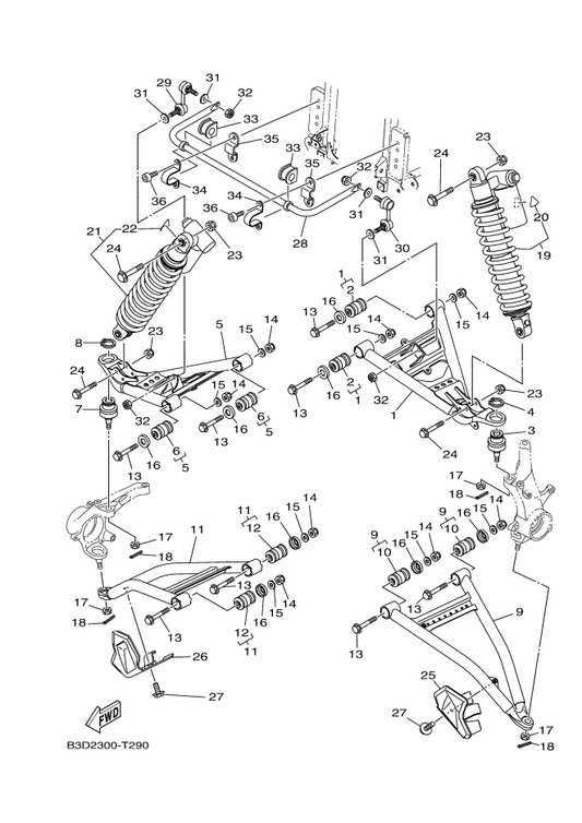 Yamaha B3D-F386B-00 Brkt., Stabilizer Fr. — shown on the Front Suspension & Wheel parts diagram