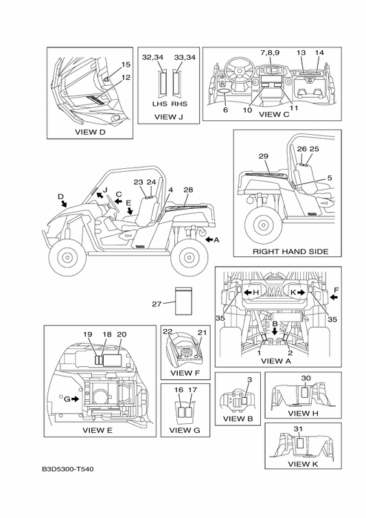 Yamaha B3D-F163G-20 Emblem 1 — shown on the Emblem & Label 1 parts diagram