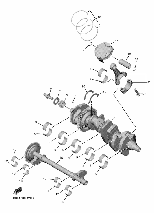 Yamaha B3L-11416-10 Plane Bearing, Crankshaft 1 — shown on the Crankshaft & Piston parts diagram
