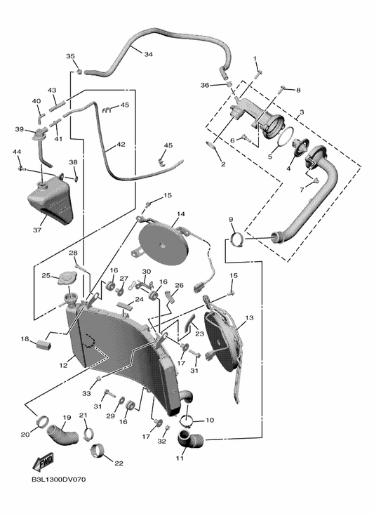 Yamaha 2CR-12405-00 Blower Assy — shown on the Radiator & Hose parts diagram