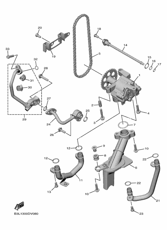 Yamaha B3L-13300-00 Oil Pump Assy — shown on the Oil Pump parts diagram