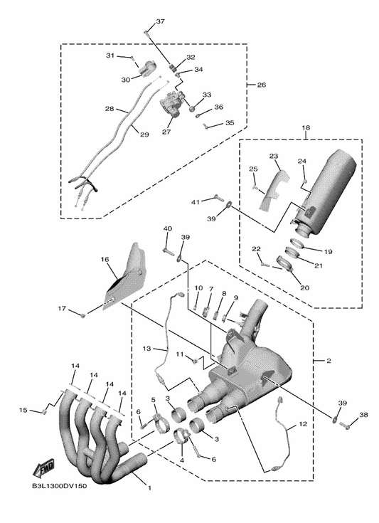 Yamaha 2CR-1133E-01 . Cable, Pulley 1 — shown on the Exhaust parts diagram