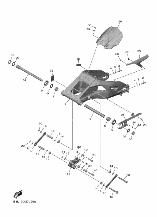 Yamaha 2CR-21650-01 Rear Fender Comp. — shown on the Rear Arm parts diagram