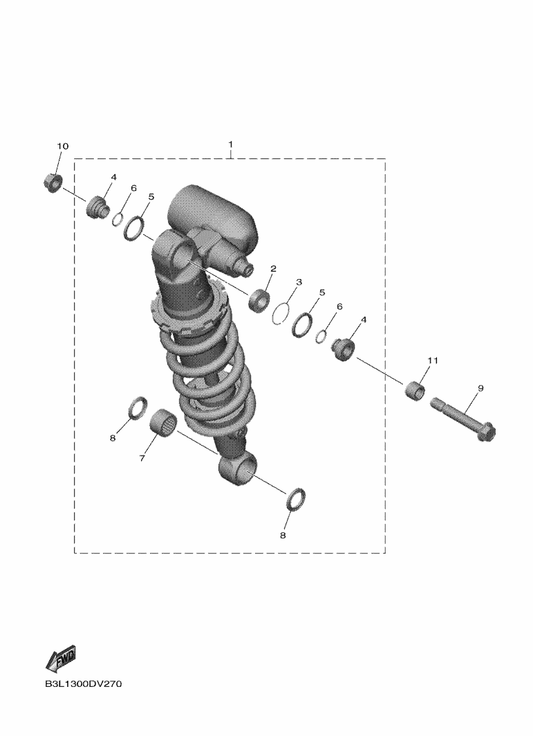 Yamaha B3L-22210-02 Shock Absorber Assy, Rear — shown on the Rear Suspension parts diagram
