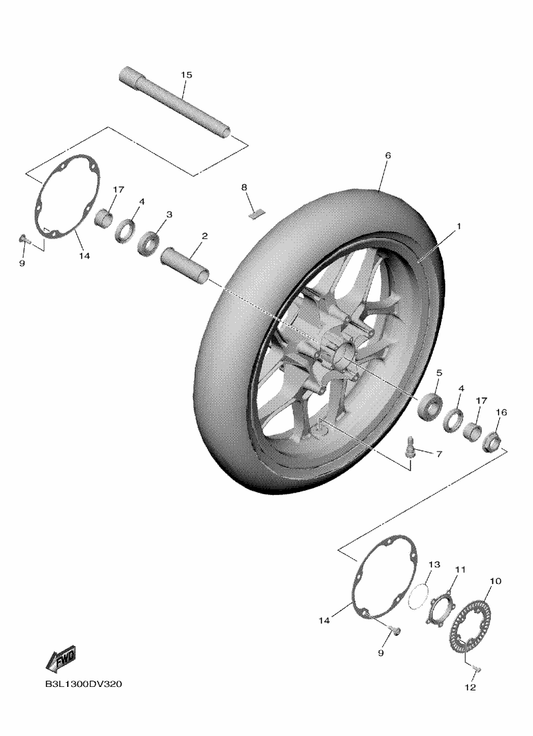 Yamaha 94112-17141 Tire (120/70 Zr17M/C 58W) — shown on the Front Wheel parts diagram