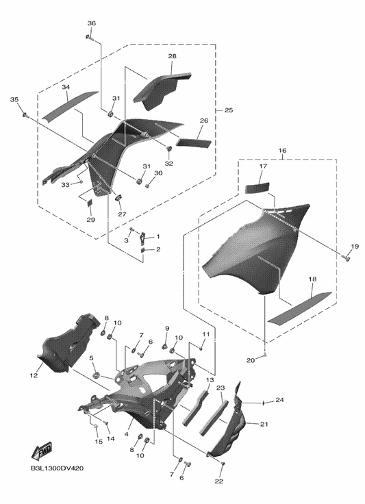 Yamaha B3L-28393-00 . Graphic 3 — shown on the Cowling 3 parts diagram