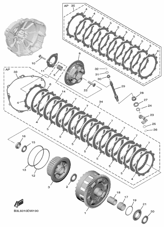 Yamaha 2CR-16150-00 Primary Driven Gear Comp. — shown on the Clutch parts diagram