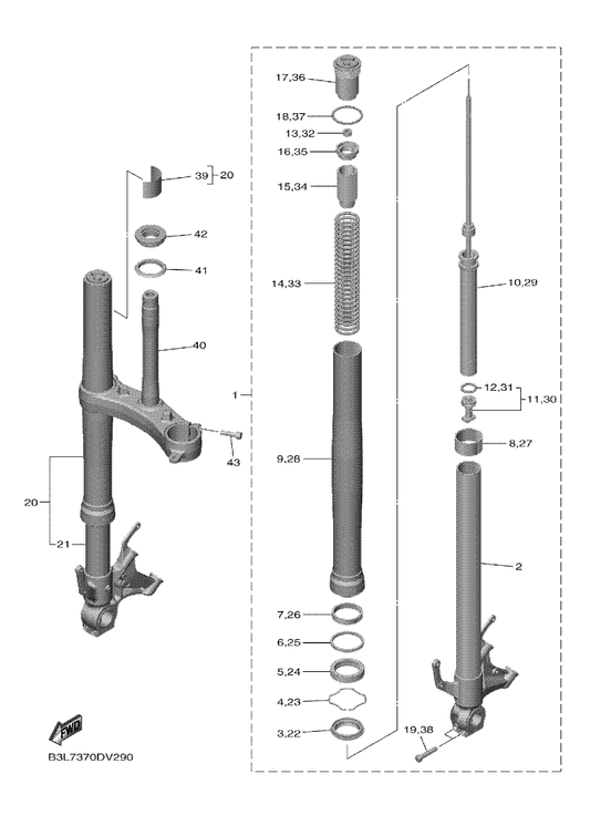 Yamaha 2CR-23136-00 . Tube, Outer — shown on the Front Fork parts diagram