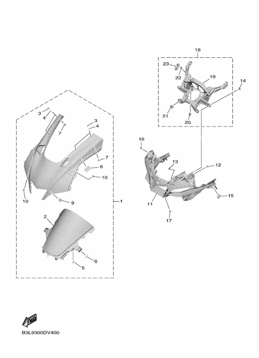 Yamaha B3L-28381-10 . Windshield — shown on the Cowling 1 parts diagram