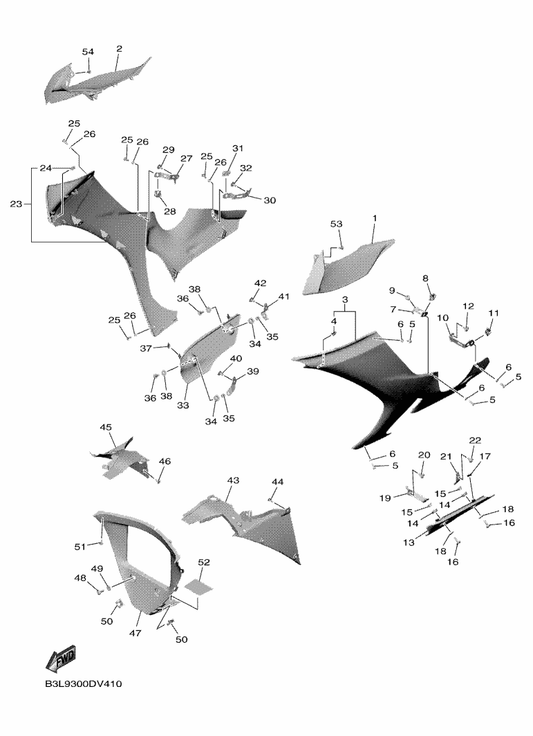 Yamaha B3L-Y283U-20-P1 Panel Assembly 1 — shown on the Cowling 2 parts diagram