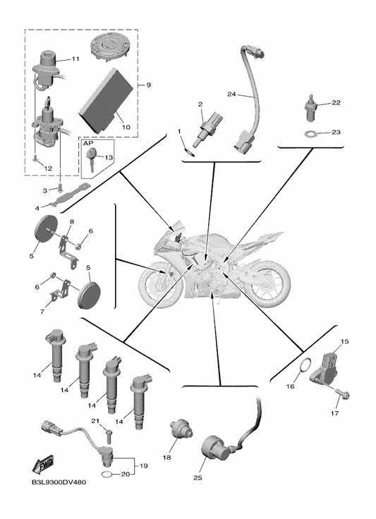 Yamaha B3L-8591A-30 . Engine Control Unit Assy — shown on the Electrical 1 parts diagram