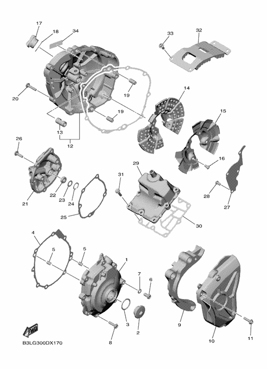 Yamaha B3L-15411-00 Cover, Crankcase 1 — shown on the Crankcase Cover 1 parts diagram