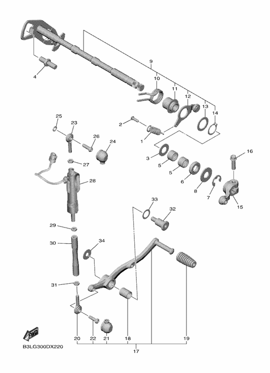 Yamaha BX4-18110-00 Shift Pedal Assy — shown on the Shift Shaft parts diagram