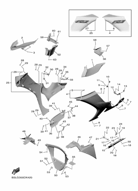 Yamaha B3L-2834C-00 . Emblem, 1 — shown on the Cowling 2 parts diagram