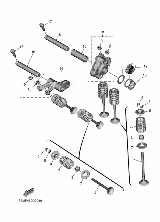 Yamaha BK6-E1557-00 Washer 1 — shown on the Valve parts diagram