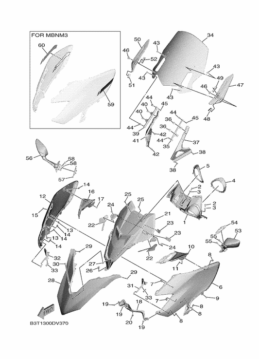 Yamaha BV1-28332-00 Stay, Leg Shield — shown on the Windshield parts diagram