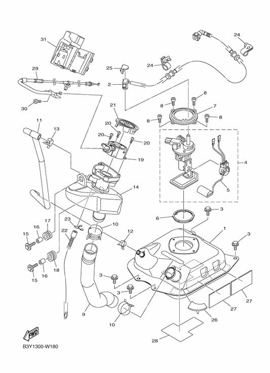 Yamaha 90467-16807 Clip — shown on the Fuel Tank parts diagram