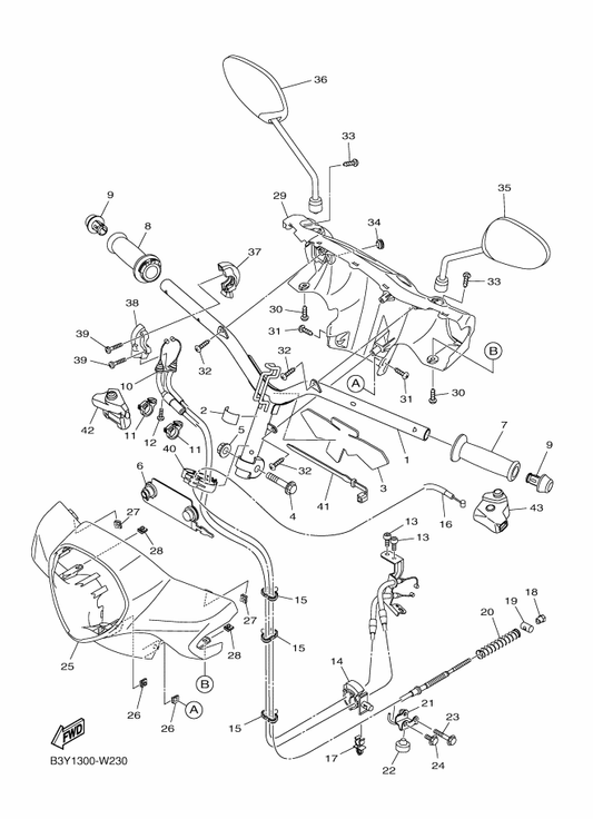 Yamaha 95E32-06035 Bolt, Flange Deep Recess — shown on the Steering Handle & Cable parts diagram