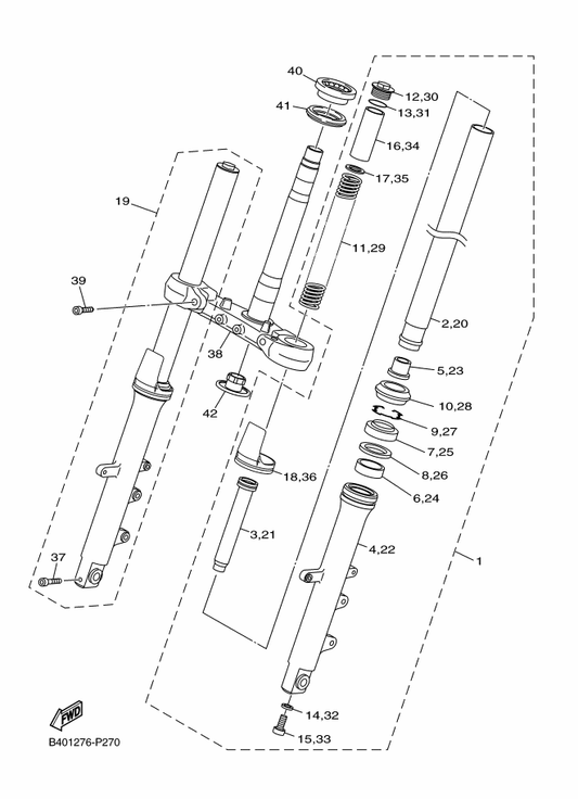 Yamaha B40-23340-10 Under Bracket Comp. — shown on the Front Fork parts diagram