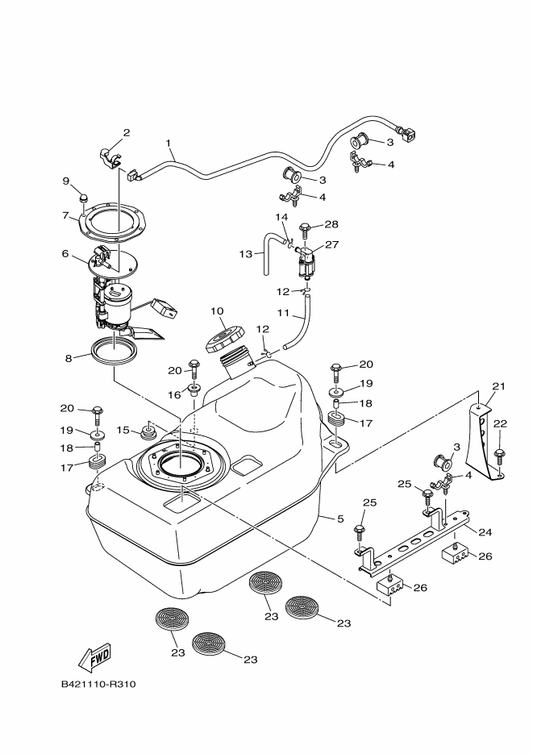 Yamaha 3B4-13907-13 Fuel Pump Comp. — shown on the Fuel Tank parts diagram