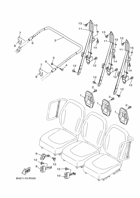 Yamaha B85-F470L-00 Fr. Seat Belt Assy 1 — shown on the Seat 2 parts diagram
