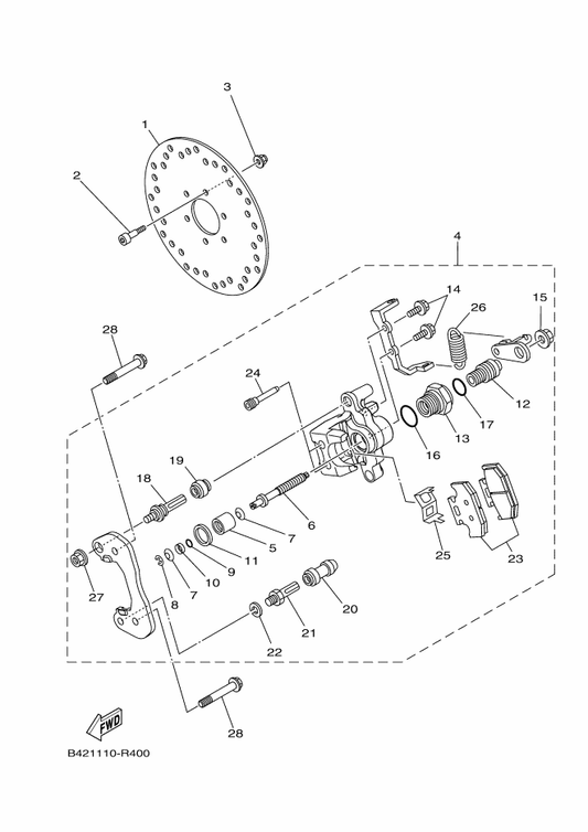 Yamaha 5B4-25806-01 . Brake Pad Kit 2 — shown on the Rear Brake Caliper 2 parts diagram