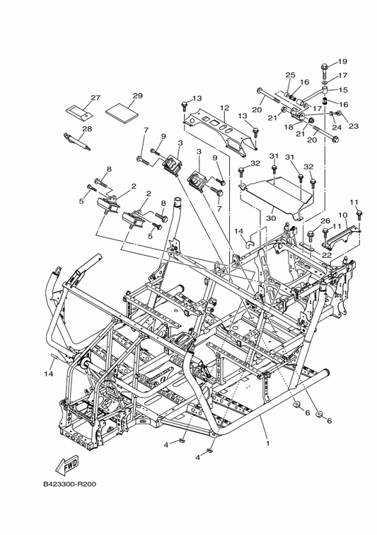 Yamaha 1XD-F834V-00 Protector 1 — shown on the Frame parts diagram