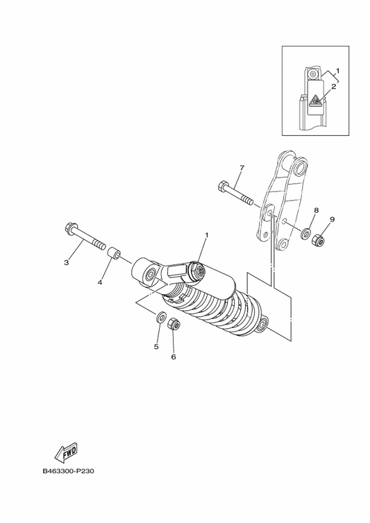 Yamaha B46-F2200-50 Shock Absorber Assy, Rear — shown on the Rear Suspension parts diagram