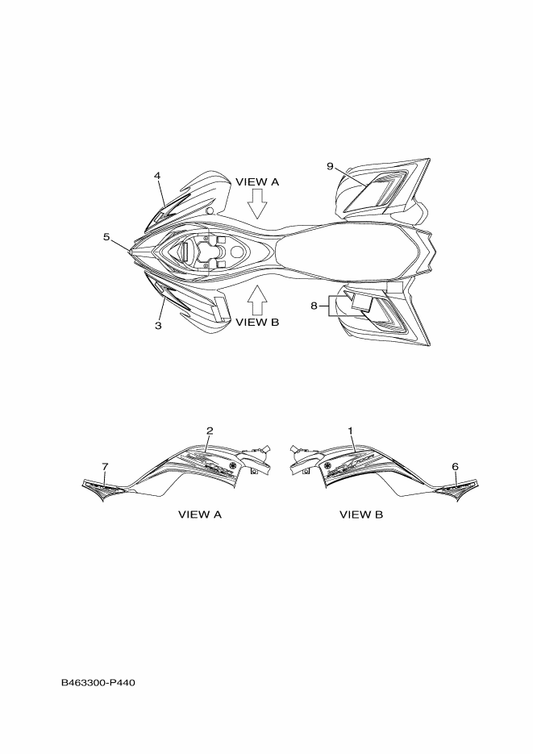 Yamaha B46-F15A9-10 Graphic 4 — shown on the Graphics parts diagram