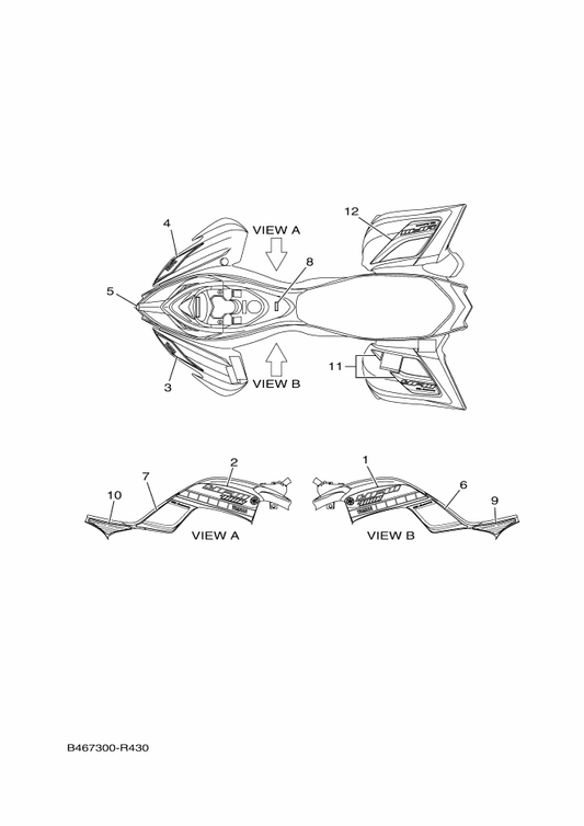 Yamaha B46-F165G-40 Graphic, Rear (Lh) — shown on the Graphics parts diagram