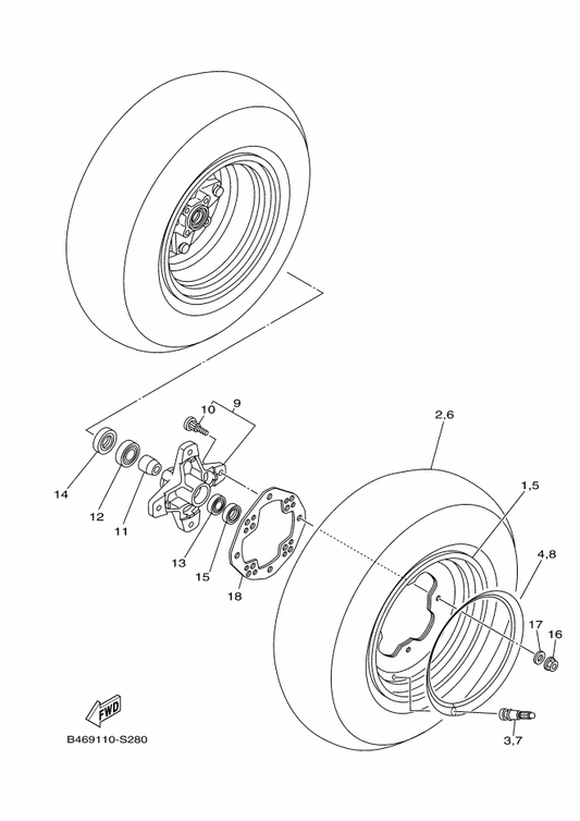 Yamaha B46-F51G1-70 Graphic 1 — shown on the Front Wheel parts diagram