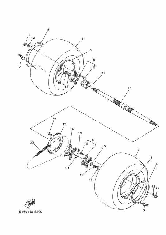 Yamaha 1PE-F53K0-00 Wheel Shaft Collar Assy — shown on the Rear Wheel parts diagram