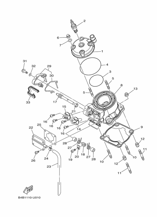 Yamaha B4B-1131D-00 Valve Assy — shown on the Cylinder parts diagram