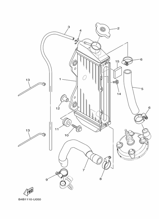 Yamaha 22W-12463-00 Pipe, Breather — shown on the Radiator & Hose parts diagram