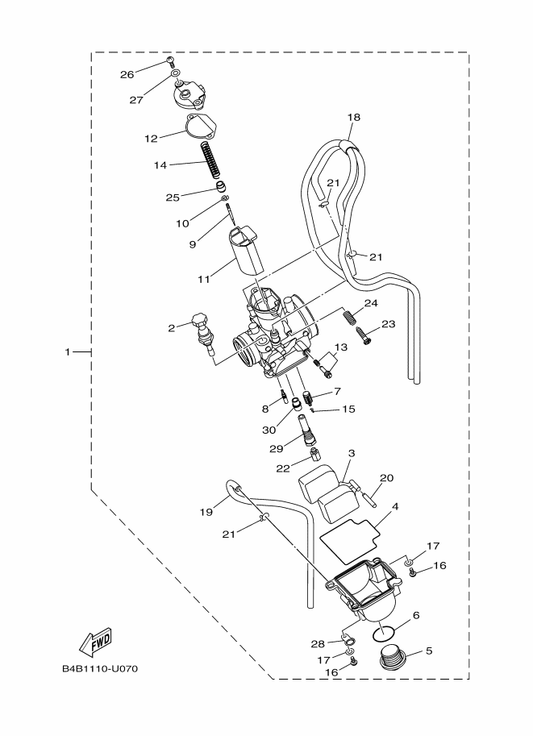 Yamaha 5PA-14916-HH . Needle (Nwhh) — shown on the Carburetor parts diagram