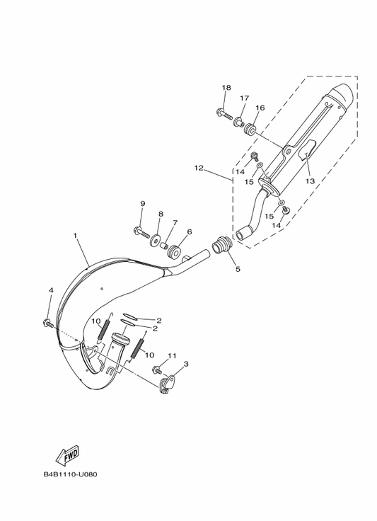 Yamaha B4B-14610-00 Exhaust Pipe Assy 1 — shown on the Exhaust parts diagram