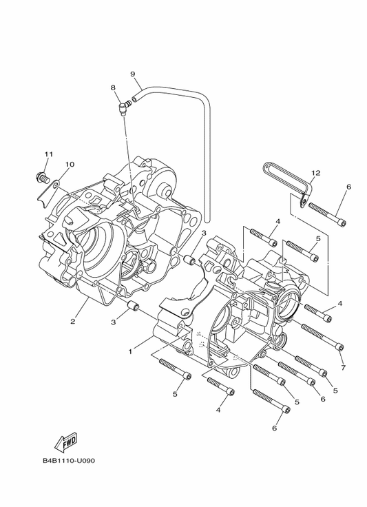 Yamaha B4B-15121-00 Crankcase 2 — shown on the Crankcase parts diagram
