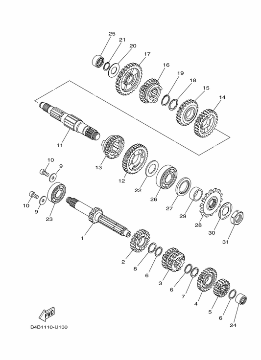 Yamaha 93440-17064 Circlip — shown on the Transmission parts diagram