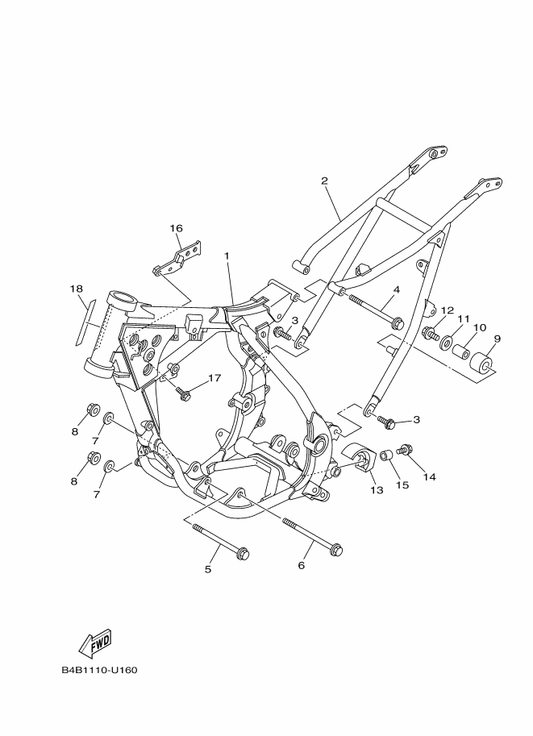 Yamaha 90201-08078 Washer, Plate — shown on the Frame parts diagram